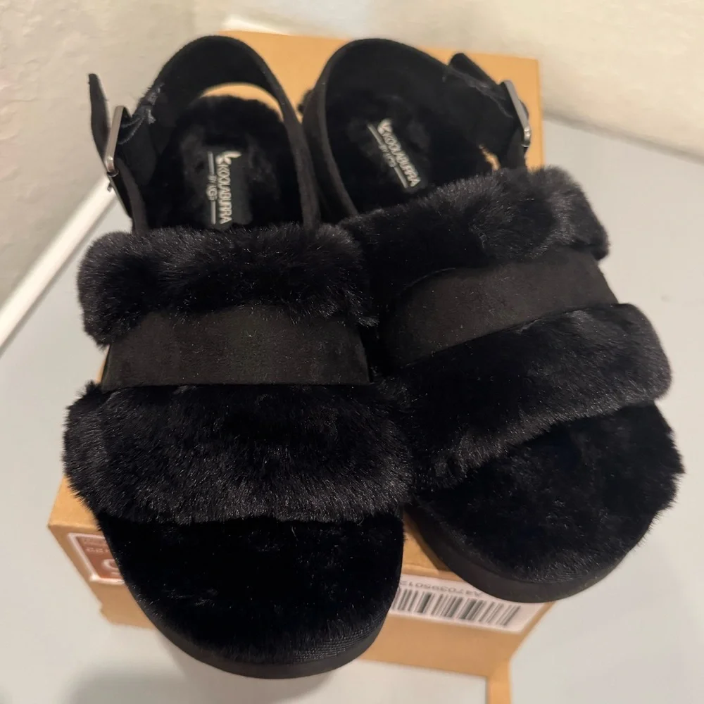 Koolaburra by UGG Adjustable Slide Sandals Fuzz'd Out Black Size 5